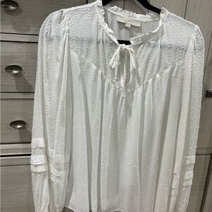 LOFT Swiss Dot White Long Sleeve Blouse